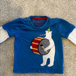 Mini Boden Long Sleeve Tee in Blue and Red with Bear Graphic